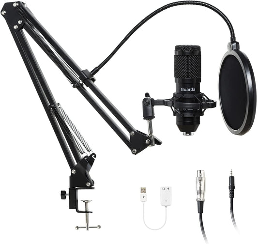 Studio Condenser USB Microphone Computer PC Microphone Kit with Adjustable Scissor Arm Stand Shock Mount, for PC Computer Recording Podcasting Youtube Karaoke Gaming Streaming Teaching Guarda GD100